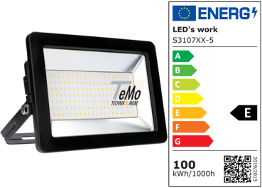 SHADA LED-Strahler Flutlichtstrahler 100W 11000lm 4000K IP65 - Sanan LED - Schwarz, EEC: E (310708)